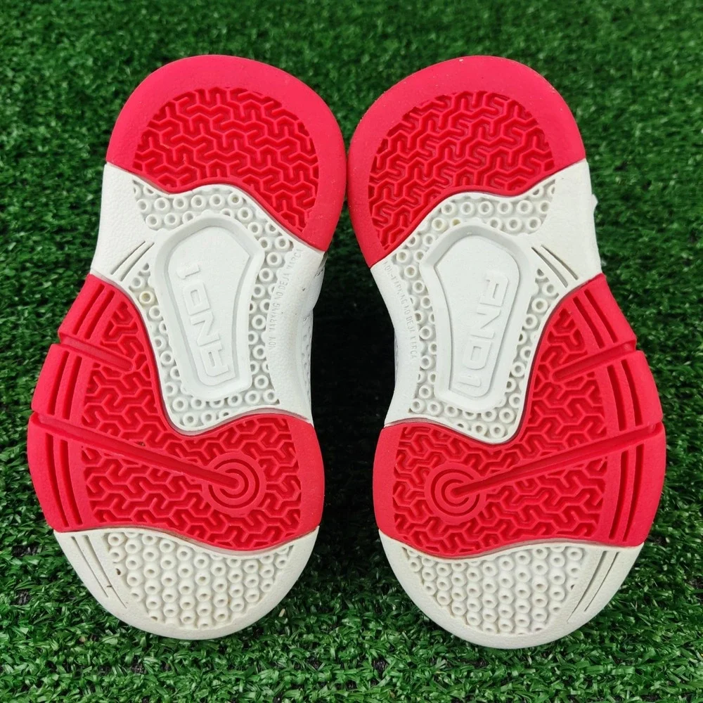 AND1 Basketball Sneakers Kids Size 4 White‎ Red Black High Top Hook Loop Strap